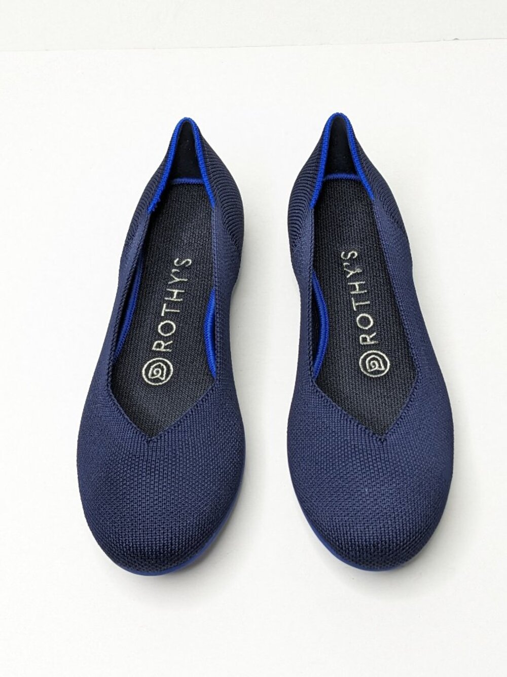 Rothy's The Flat Round Toe Slip-On Ballet Flats Navy Solid Knit Womens 6